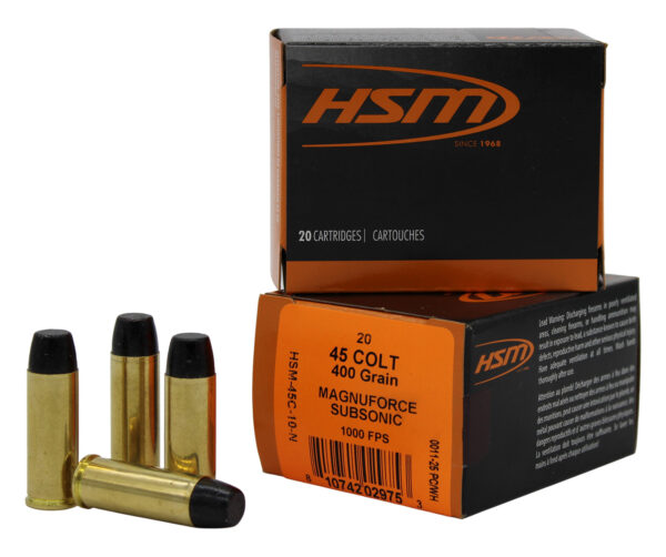 187615 HSM 45C10N 45Colt Subsonic 400gr Hard Cast Long Flat Nose 20 Per Box/20 Case