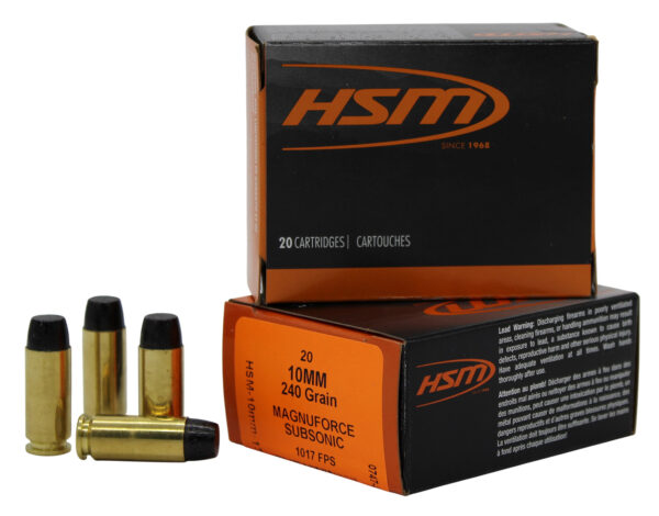 187617 HSM 10MM17N 10mmAuto Subsonic 240gr Hard Cast Long Flat Nose 20 Per Box/20 Case