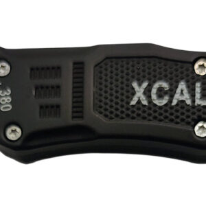 Xcaliber Knife Company  380 ACP  Small 2.75″ OTF Part Serrated Black 440C SS Blade, 3.91″ Steel Handle