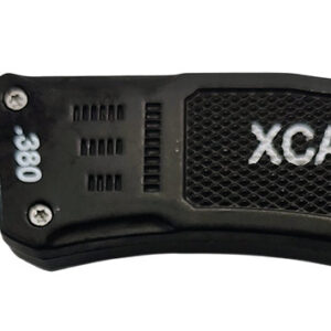 Xcaliber Knife Company  380 ACP  Medium 3.25″ OTF Part Serrated Black 440C SS Blade, 4.64″ Steel Handle