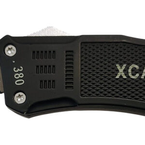 Xcaliber Knife Company  380 ACP  Large 3.80″ OTF Part Serrated Black 440C SS Blade, 5.30″ Steel Handle