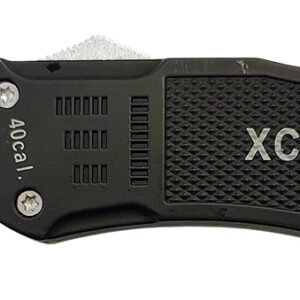 Xcaliber Knife Company  40 Cal  Large 3.80″ OTF Tanto Part Serrated Black 440C SS Blade, 5.30″ Steel Handle