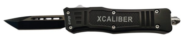 187767 Xcaliber Knife Company 45 ACP Small 2.75″ OTF Tanto Plain Black 440C SS Blade, 3.91″ Steel Handle