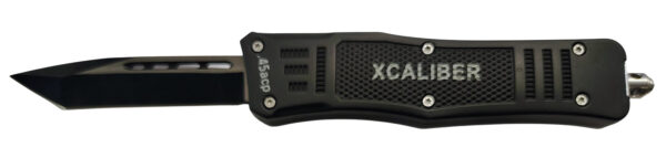Xcaliber Knife Company  45 ACP  3.25″ OTF Tanto Plain Black 440C SS Blade, 4.64″ Steel Handle