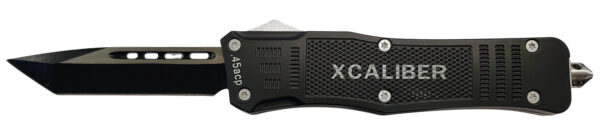Xcaliber Knife Company  45 ACP  Large 3.80″ OTF Tanto Plain Black 440C SS Blade, 5.30″ Steel Handle