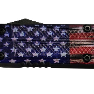 Xcaliber Knife Company  Drop Point  Mini 1.80″ OTF Drop Point Plain Black 440C SS Blade, 3.52″ US Flag Aluminum Handle