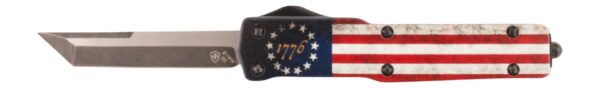 189019 Templar Knife MZBRF121 Premium Weighted Betsy Ross Flag Slim 3.16″ OTF Dagger Plain Black Oxide Stonewashed Powder Coated D2 Steel Blade, 4.93″ Betsy Ross Flag Aluminum Zinc Alloy Handle