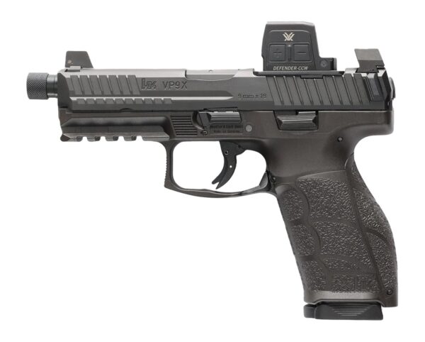 HK 81001364 VP9A1 X Tactical w/Optic Full Size 9mm Luger 20+1 4.70″ Black Threaded Barrel, Black Steel Serrated w/Optic Slide, Black Polymer Frame w/Picatinny Rail, Textured Grip, Vortex CCW