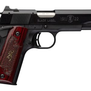 Browning 051069490 1911 Black Label Medallion Full Size Frame 22 LR 10+1 4.25″ Matte Stainless Barrel, Black Anodized Aluminum Serrated Slide, Matte Black Polymer Frame w/Beavertail, Rosewood w/Gold B