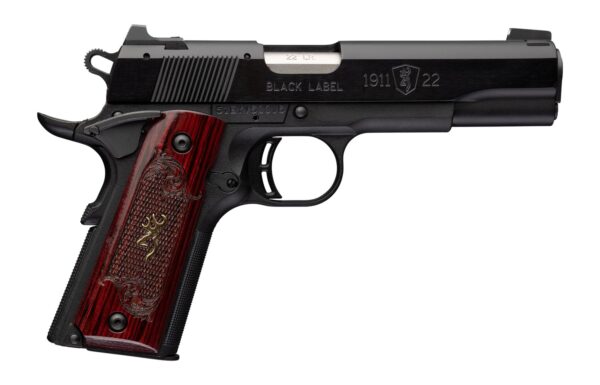 191139 Browning 051069490 1911 Black Label Medallion Full Size Frame 22 LR 10+1 4.25″ Matte Stainless Barrel, Black Anodized Aluminum Serrated Slide, Matte Black Polymer Frame w/Beavertail, Rosewood w/Gold B