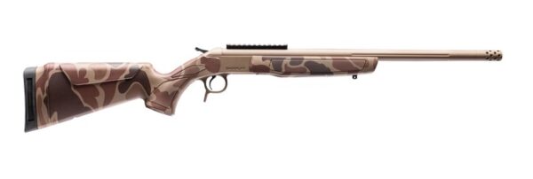 192040 CVA CR4434DC Cascade Takedown 223 Rem 1rd 20″ Flat Dark Earth Cerakote Stainless Steel Threaded Barrel & Receiver w/Picatinny Rail, Duck Camo Synthetic Stock