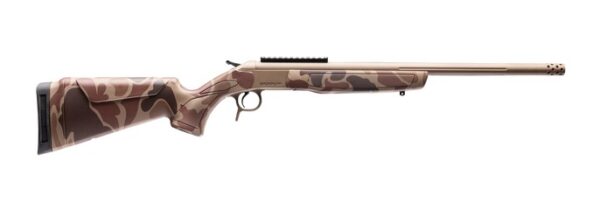 192046 CVA CR4442DC Cascade Takedown 45-70 Gov 1rd 20″ Flat Dark Earth Cerakote Stainless Steel Threaded Barrel & Receiver w/Picatinny Rail, Duck Camo Synthetic Stock