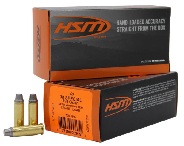 193947 HSM .38 Spl 158GR SWC Training Handgun Ammo 790 fps
