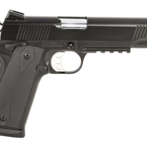 Tisas Arms 10100531 1911 Duty 9mm Luger 9+1 5″ Stainless Barrel, Black Cerakote Carbon Steel Serrated Slide & Frame w/Picatinny Rail, Black Rubber Grip