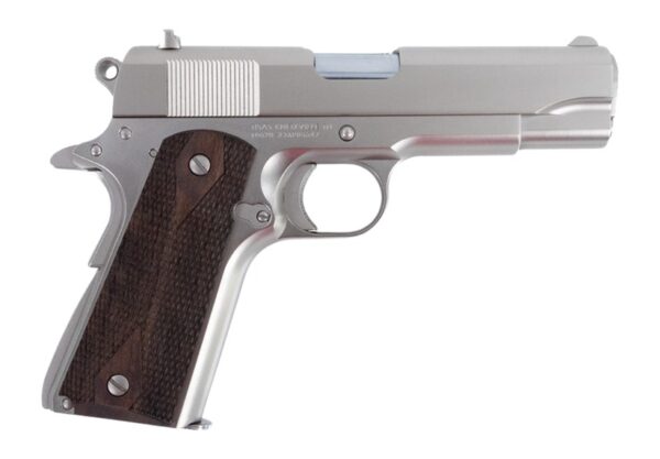196064 Tisas Arms 10100115 1911 A1 Tank Commander 45 ACP 7+1 4.25″ Stainless Steel Barrel, Nickel Carbon Steel Serrated Slide & Frame w/Beavertail, Walnut Grip
