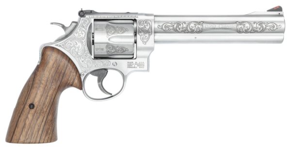 196467 Smith & Wesson 14784 Model 629 N-Frame Large 44 S&W Spl/44 Rem Mag 6 Shot 6.50″ Stainless Steel Engraved Barrel, Cylinder & Frame, Tyler Gun Works Bear Hugger Walnut Grip, Exposed Hammer