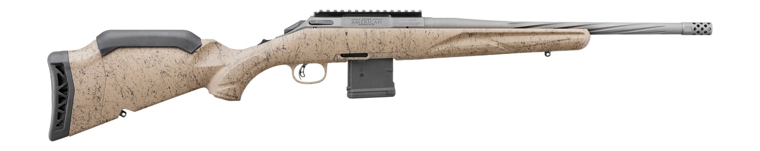 Ruger 46958 American II Ranch 5.56 NATO 10+1 16.10″ Cobalt Cerakote Spiral Fluted Threaded Barrel & Alloy Steel Receiver w/Picatinny Rail, Flat Dark Earth Splatter Adj Comb & LOP Synthetic Stock, Left