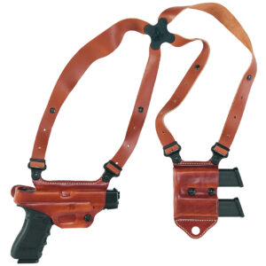 Galco MCII224 Miami Classic II Shoulder System Size Fits Chest Up To 56″ Tan Leather Compatible w/Glock 17 Gen1-5/19 Gen1-5/22 Gen2-5  Right Hand