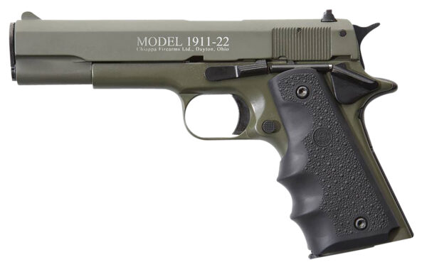 29859 Chiappa Firearms 401121 1911-22 22 LR 10+1 5″ OD Green Serrated Steel Slide & Beavertail Frame, Black Hogue Rubber w/Finger Grooves Grip