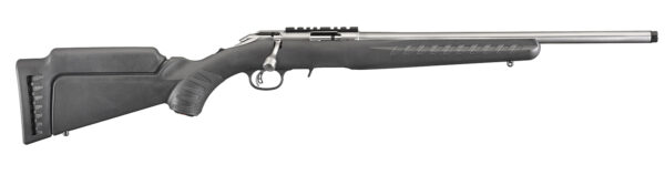 Ruger 8351 American Rimfire Full Size 22 LR 10+1 18″ Satin Stainless Steel Threaded Barrel & Receiver w/Scope Rail, Black Fixed Synthetic Stock, Right Hand