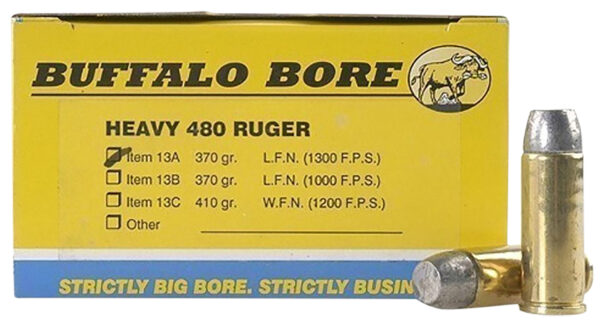 Buffalo Bore .480 Ruger 370gr Lead Flat Nose 20rd Box (13A20)