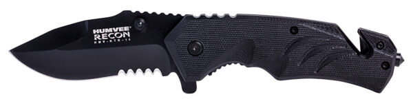 4559 Humvee Adventure Gear HMVKTR15 Tactical Recon 3″ Folding Drop Point Part Serrated Black Stainless Steel Blade/Black Textured Features Glass Breaker/Seat Belt Cutter Includes Pocket Clip