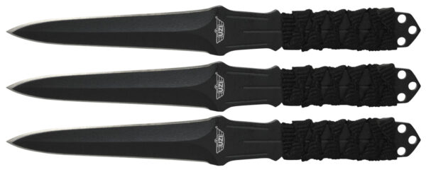 Uzi Accessories UZKTRW003 Throwing Knives  3″ Fixed Straight Back Plain Black Stainless Steel Blade Black Nylon Cord Wrapped Handle