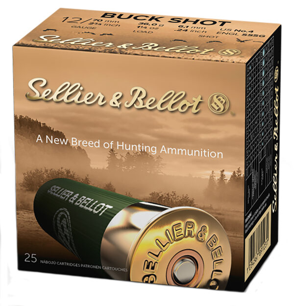 Shotgun shells Sellier & Bellot SB12BSB Hunting 12Gauge 2.75″ 27Pellets 1 1/4oz 4Buck Shot 25 Box/10 Case