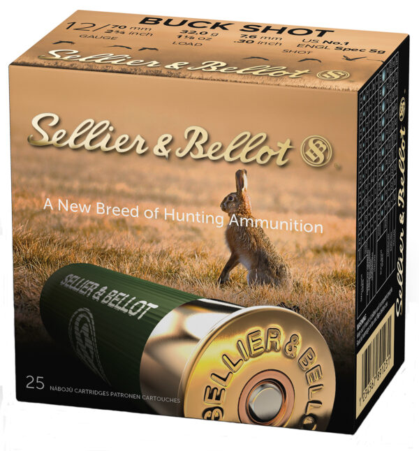 Shotgun shells Sellier & Bellot SB12BSF Hunting 12Gauge 2.75″ 12Pellets 1 1/8oz 1Buck Shot 25 Box/10 Case