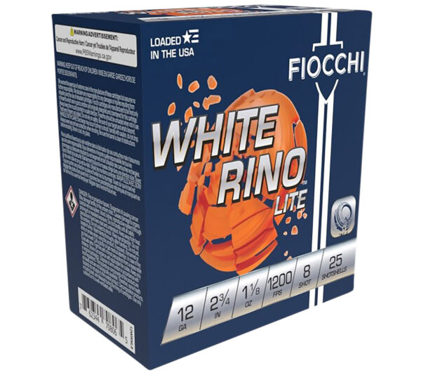 63096 Fiocchi White Rino Lite 12 GA 2-3/4″ 1-1/8oz #8 25/ct