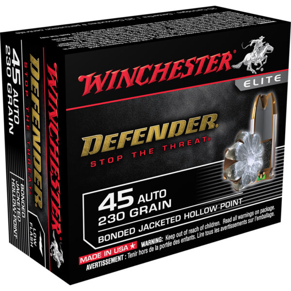 702245_1 Winchester Defender Pistol Ammo 45 ACP 230 gr. Bonded Jacket HP 20 rd.