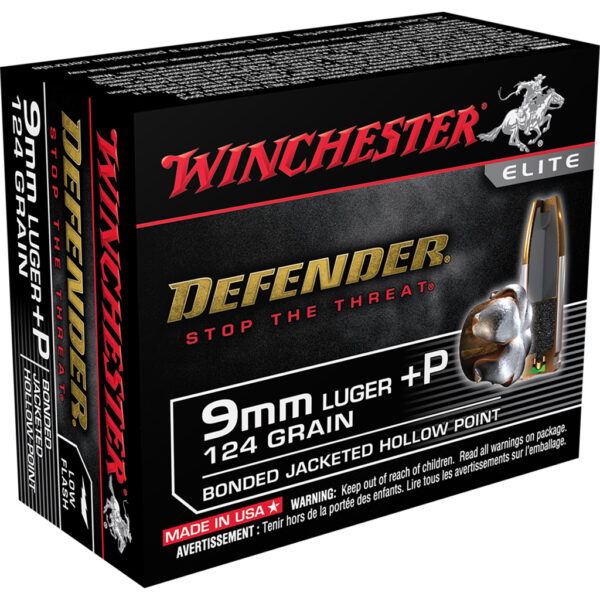702246_1 Winchester Defender Pistol Ammo 9mm Luger 124 gr. Bonded Jacket HP 20 rd.