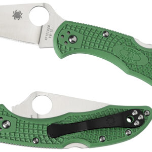Spyderco C11FPGR Delica 4 Lightweight 2.88″ Folding Drop Point Plain VG-10 SS Blade Green Bi-Directional Texturing FRN Handle Includes Pocket Clip