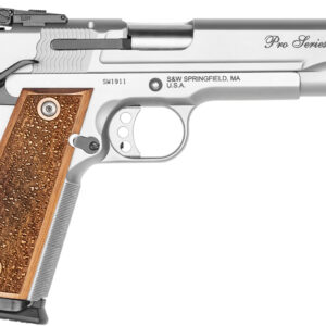 Smith & Wesson 178047 1911 Performance Center Pro  Full Size Frame 9mm Luger 10+1 5″ Stainless Steel Barrel, Matte Silver Serrated Stainless Steel Slide & Frame w/Beavertail, Wood Grip