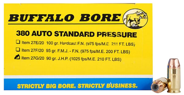 80748 Buffalo Bore Strictly Business 380ACP 90gr JHP 20rd Box