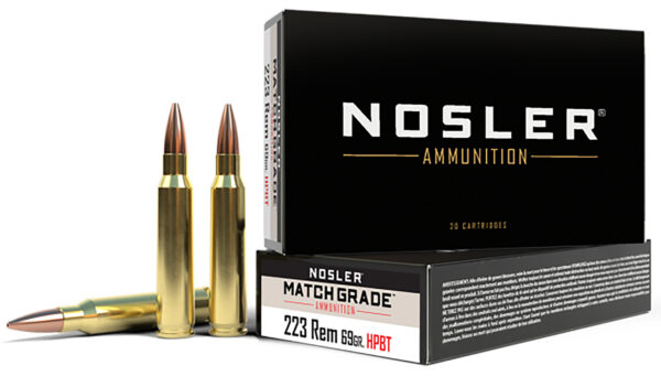 81569 Nosler 60023 Match Grade 223Rem 69gr Custom Competition Hollow Point Boat Tail 20 Per Box/20 Case