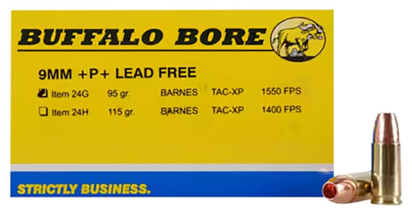 82092 Buffalo Bore 9mm Luger +P+ 95gr Barnes TAC-XP 20/Box