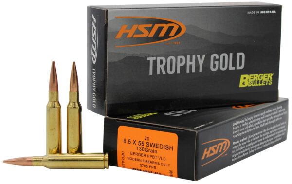 HSM Trophy Gold 6.5×55 130 gr Berger VLD — 20rd Box