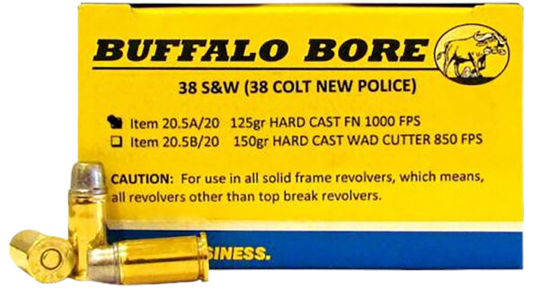 86245 Buffalo Bore .38 S&W 125gr Hard Cast Flat Nose 20/Box