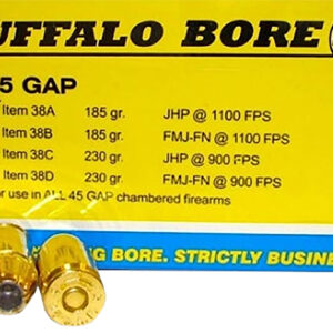 Buffalo Bore 45 GAP 185gr JHP – 20/Box, 12 Boxes/Case