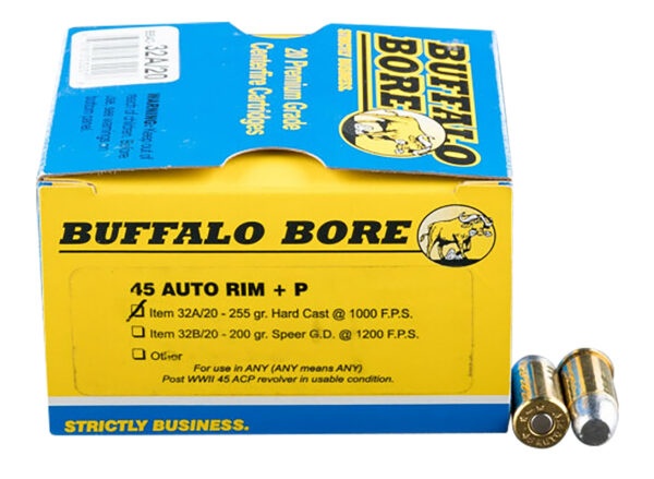 86276 Buffalo Bore Ammunition 32A20 Personal Defense Strictly Business 45Auto Rim +P 255gr Hard Cast Flat Nose 20 Per Box/12 Case