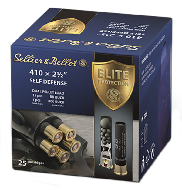 Shotgun shells Sellier & Bellot SB410SDA Self Defense 410Gauge 2.50″ 15 Pellets 1/2oz 000Buck Shot 25 Box/20 Case
