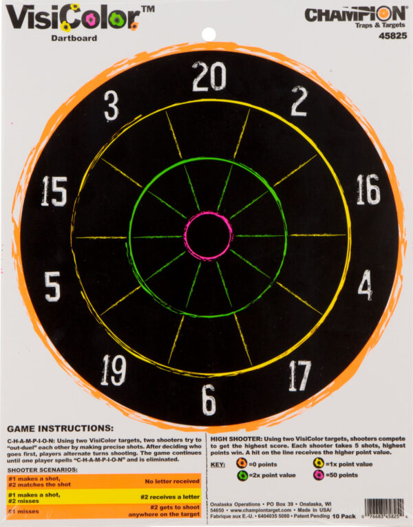 9042 Champion VisiColor Dartboard Paper Target 11×14 10 Pack
