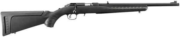 Ruger 8312 American Rimfire Full Size 17 HMR 9+1 18″ Satin Blued Threaded Barrel & Alloy Steel Receiver w/Integral Scope Mount, Black Fixed Synthetic Stock, Right Hand