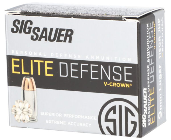 96688 Sig Sauer E9MMA120 Elite Performance 9mmLuger 115gr V-Crown Jacketed Hollow Point 20 Per Box/10 Case
