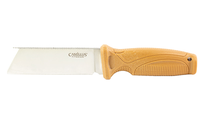 Camillus Swedge Fixed Blade Knife, Tan Handle, Sheath