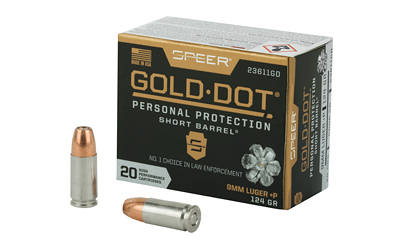 CCI23611GD_1 Speer Gold Dot Short Barrel 9mm +P 124 gr JHP 20rd