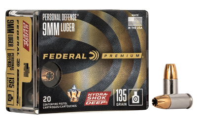 FEP9HSD1_1 Federal Hydra-Shok Deep 9mm 135 gr JHP – 20 Rounds
