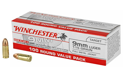 Winchester USA 9mm Luger 115gr FMJ 100rd Box