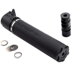 CMMG Defcan 556 Direct Thread Suppressor 5.56 1-3/8×24 Black with 1/2×28 Muzzle Brake